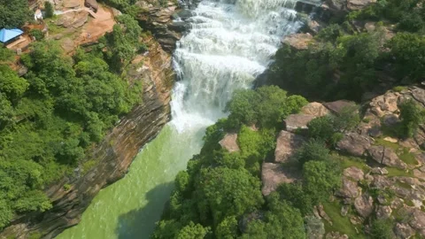 Waterfall Rajdari Devdari and Latif Shah, Chandrprabha  Dam Aerial View Stock Footage 288667458