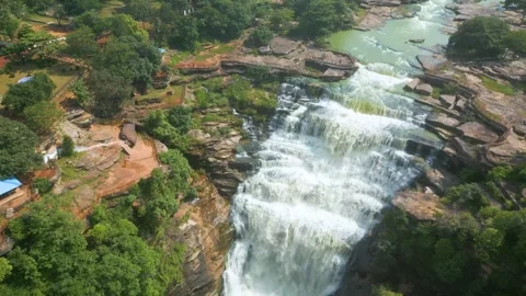 Waterfall Rajdari Devdari and Latif Shah, Chandrprabha  Dam Aerial View Stock Footage 288667466