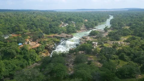 Waterfall Rajdari Devdari and Latif Shah, Chandrprabha  Dam Aerial View Stock Footage 288667474