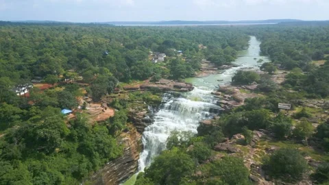 Waterfall Rajdari Devdari and Latif Shah, Chandrprabha  Dam Aerial View Stock Footage 288667476
