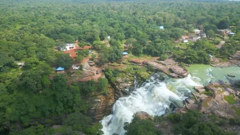 Waterfall Rajdari Devdari and Latif Shah, Chandrprabha  Dam Aerial View Stock Footage 288667482