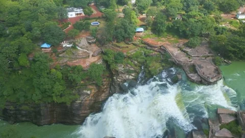 Waterfall Rajdari Devdari and Latif Shah, Chandrprabha  Dam Aerial View Stock Footage 288667490