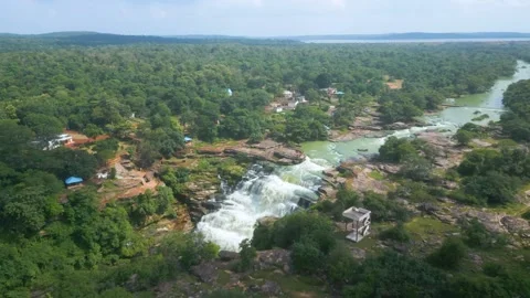 Waterfall Rajdari Devdari and Latif Shah, Chandrprabha  Dam Aerial View Stock Footage 288667492