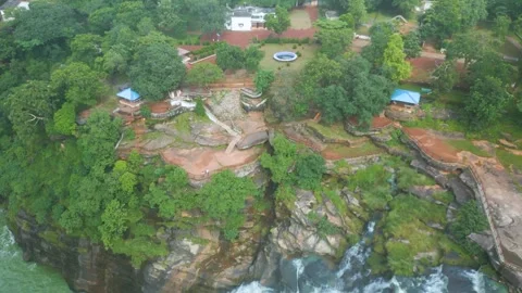Waterfall Rajdari Devdari and Latif Shah, Chandrprabha  Dam Aerial View Stock Footage 288667501