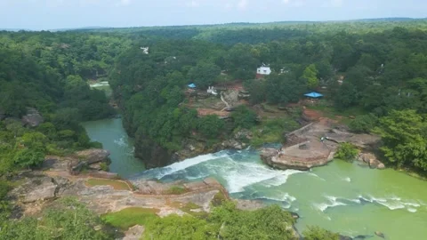 Waterfall Rajdari Devdari and Latif Shah, Chandrprabha  Dam Aerial View Stock Footage 288667513