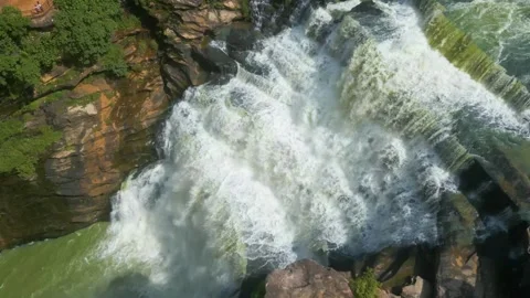Waterfall Rajdari Devdari and Latif Shah, Chandrprabha  Dam Aerial View Stock Footage 288667514