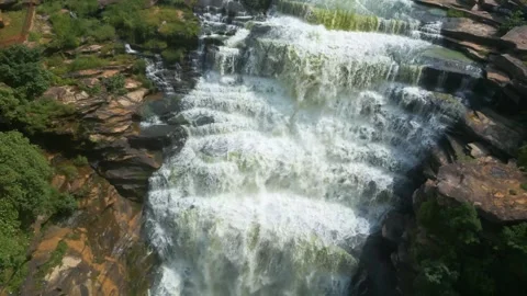 Waterfall Rajdari Devdari and Latif Shah, Chandrprabha  Dam Aerial View Stock Footage 288667530