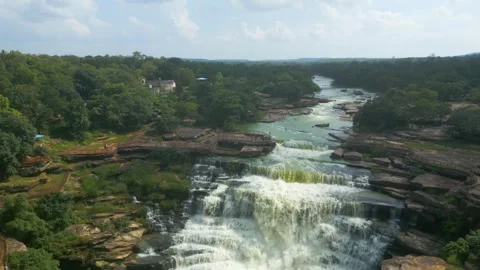 Waterfall Rajdari Devdari and Latif Shah, Chandrprabha  Dam Aerial View Stock Footage 288667533