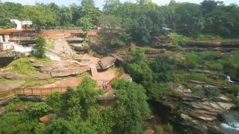 Waterfall Rajdari Devdari and Latif Shah, Chandrprabha  Dam Aerial View Stock Footage 288667543