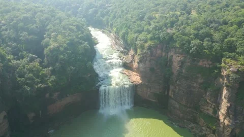 Waterfall Rajdari Devdari and Latif Shah, Chandrprabha  Dam Aerial View Stock Footage 288667544