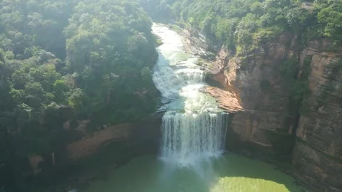 Waterfall Rajdari Devdari and Latif Shah, Chandrprabha  Dam Aerial View Stock Footage 288667556