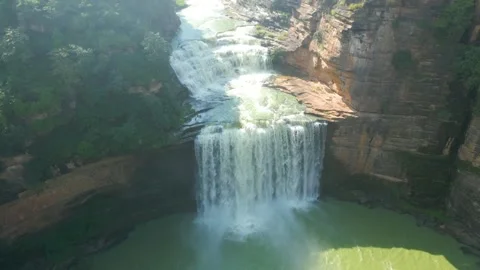 Waterfall Rajdari Devdari and Latif Shah, Chandrprabha  Dam Aerial View Stock Footage 288667557