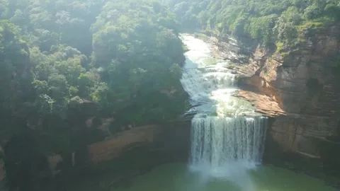 Waterfall Rajdari Devdari and Latif Shah, Chandrprabha  Dam Aerial View Stock Footage 288667566
