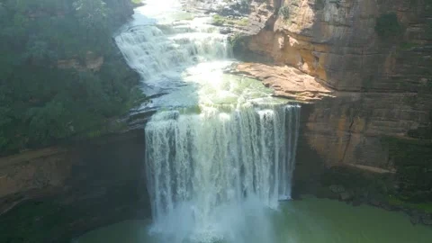 Waterfall Rajdari Devdari and Latif Shah, Chandrprabha  Dam Aerial View Stock Footage 288667567
