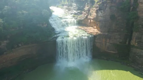 Waterfall Rajdari Devdari and Latif Shah, Chandrprabha  Dam Aerial View Stock Footage 288667576
