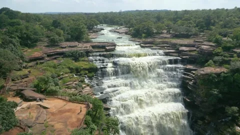 Waterfall Rajdari Devdari and Latif Shah, Chandrprabha  Dam Aerial View Stock Footage 288667594