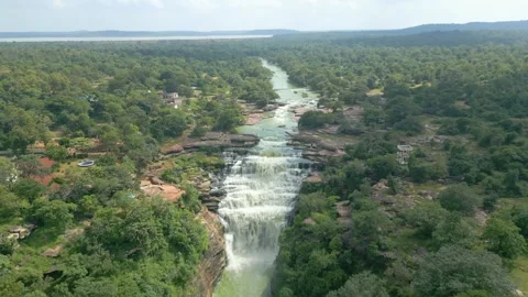 Waterfall Rajdari Devdari and Latif Shah, Chandrprabha  Dam Aerial View Stock Footage 288667602