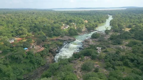 Waterfall Rajdari Devdari and Latif Shah, Chandrprabha  Dam Aerial View Stock Footage 288667609