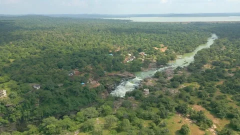 Waterfall Rajdari Devdari and Latif Shah, Chandrprabha  Dam Aerial View Stock Footage 288667613