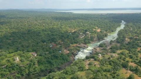 Waterfall Rajdari Devdari and Latif Shah, Chandrprabha  Dam Aerial View Stock Footage 288667618