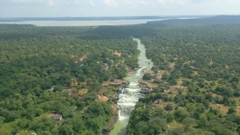 Waterfall Rajdari Devdari and Latif Shah, Chandrprabha  Dam Aerial View Stock Footage 288667635