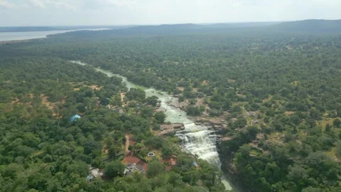 Waterfall Rajdari Devdari and Latif Shah, Chandrprabha  Dam Aerial View Stock Footage 288667647