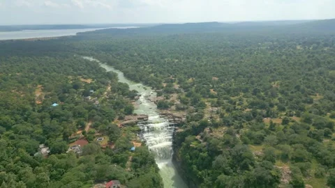 Waterfall Rajdari Devdari and Latif Shah, Chandrprabha  Dam Aerial View Stock Footage 288667648