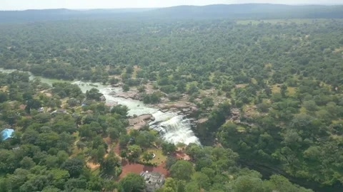 Waterfall Rajdari Devdari and Latif Shah, Chandrprabha  Dam Aerial View Stock Footage 288667671