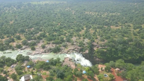 Waterfall Rajdari Devdari and Latif Shah, Chandrprabha  Dam Aerial View Stock Footage 288667674