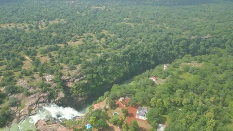 Waterfall Rajdari Devdari and Latif Shah, Chandrprabha  Dam Aerial View Stock Footage 288667675