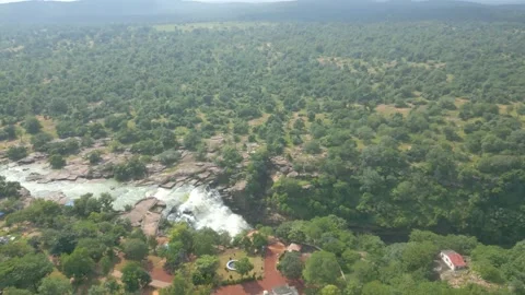 Waterfall Rajdari Devdari and Latif Shah, Chandrprabha  Dam Aerial View Stock Footage 288667694