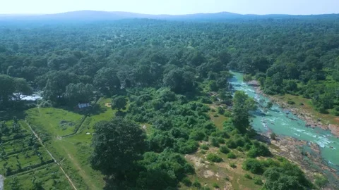 Waterfall Rajdari Devdari and Latif Shah, Chandrprabha  Dam Aerial View Stock Footage 288667721