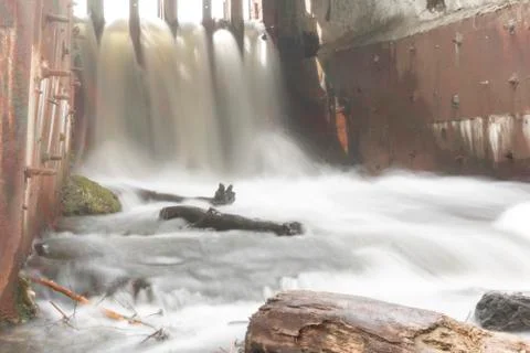 Waterfall Rapid flow of the river Long exposure photo Stock Photos