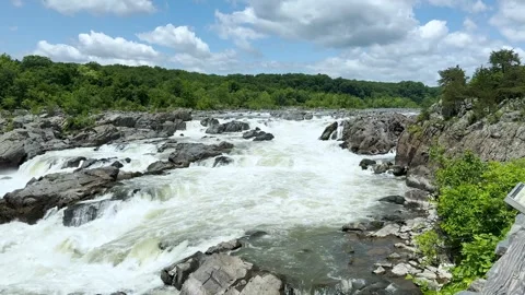 A Waterfall With Rapid on the Potomac River At Great Falls Park Stock Footage 329654296