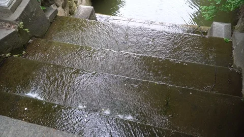 Waterfall rapids in public park, fast streaming water. Video stock 107996016