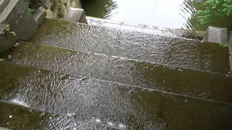 Waterfall rapids in public park, fast streaming water. Stock Footage 107996051