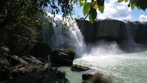 Waterfall Revealed Through Trees Dray Nur Vietnam Aerial Drone Video Stock Footage 122239973