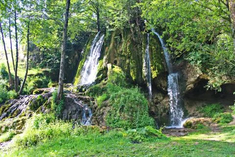 Waterfall right ext to road Stock Photos