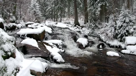 Waterfall river Bode in Winter Stock Footage 60895762