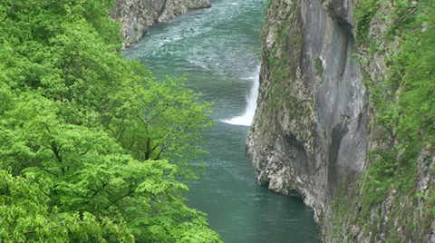 Waterfall on river canyon Stock Footage 33635244