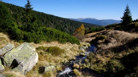 Waterfall from river Elbe in the Giant Mountains in Bohemia Stock Footage 83587181
