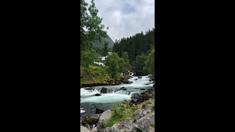 Waterfall river in geiranger Video stock 337364605