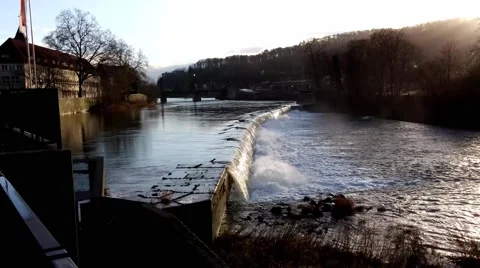 The waterfall on a river in Germany in Hamelin Stock Footage 46701137
