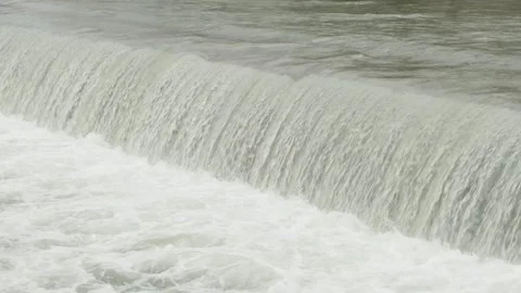 Waterfall on river, hydraulic structure dyke 스톡 동영상 295037747