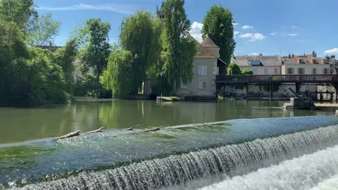 The waterfall on the river Loing Stock Footage 172365656