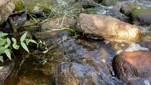 Waterfall from river. Mountain river with a waterfall and stones in lake. 스톡 동영상 218645424