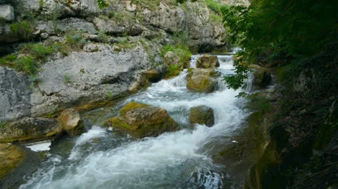 Waterfall, river, mountains, nature.  Crimea. Video stock 26422549