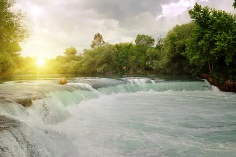 Waterfall on the river in the mountains Foto stock