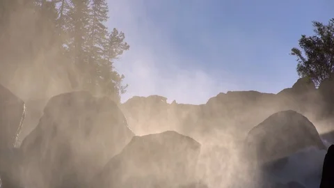 Waterfall River in mountains at sunrise. Stock Footage 82050697