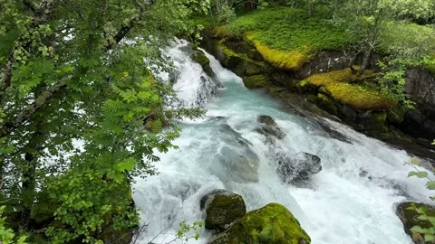 Waterfall river norway nature Stock Footage 337364612